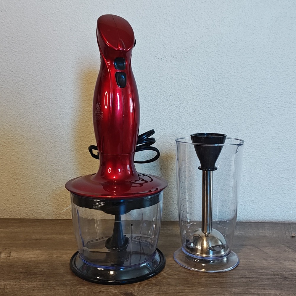 Oster Immersion Hand Blender FPSTHB26RDP 250W Red Stick Blender w Chopper Tested